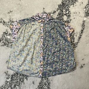 American‎ Eagle Floral Shirt Womens Sz S Coastal Cottagecore Button Down Blocked